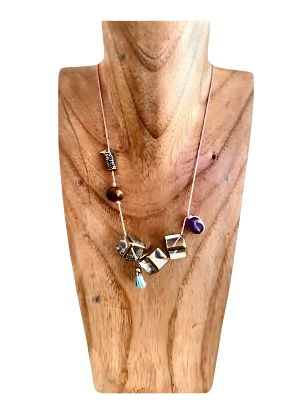 🍒NEW Handmade Tidbit Necklace With Amethyst, Leather and Brass Charms by Loaded